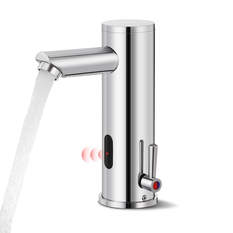 Fyeer Automatic Touchless Bathroom Sink Faucet Sensor Motion Activated Commercial Hands Free Single Tap Temperature Control Adjustable Handle Auto Basin Brass Faucets for Home Vanity Chrome Polished Finish - Image 1